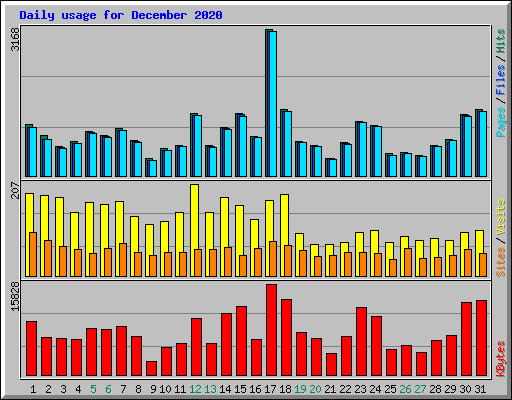 Daily usage for December 2020